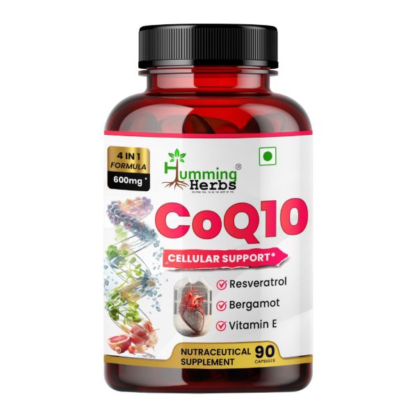 Humming Herbs CoQ10 4-in-1 Formula | Coenzyme Q10 with Resveratrol, Bergamot &amp; Vitamin E  – 90 Veg Capsules