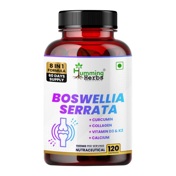 Humming Herbs Boswellia Serrata 8-in-1  Formula With Curcumin, Collagen, Vitamin D3, K2, Calcium &amp; Magnesium  | 120 Veg Capsules