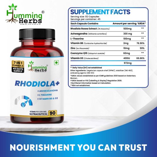 Humming Herbs Rhodiola Plus Supplement Facts Chart