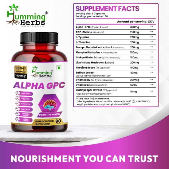 Picture of Humming Herbs Alpha GPC 1800mg (13-in-1 Nootropic Blend) – 90 Veg Capsules | 30 Servings